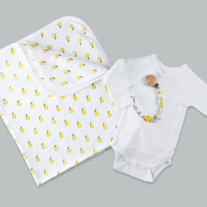 Baby blanket white with yellow pears